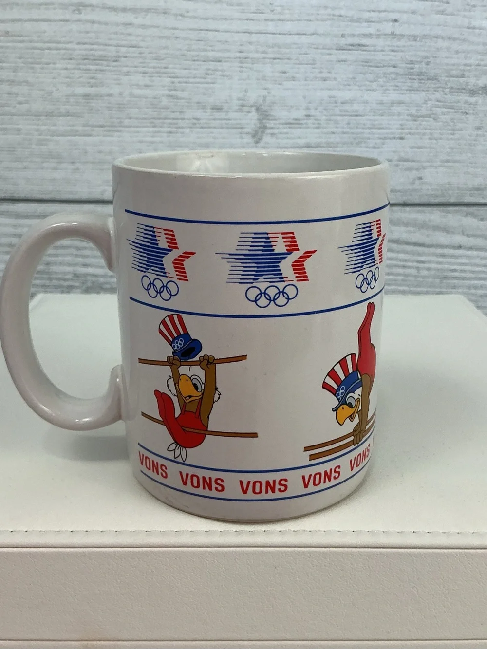 Vons Vintage 1984 Olympic Mascot Coffee Mugs - Set of 3 - Red, White & Blue